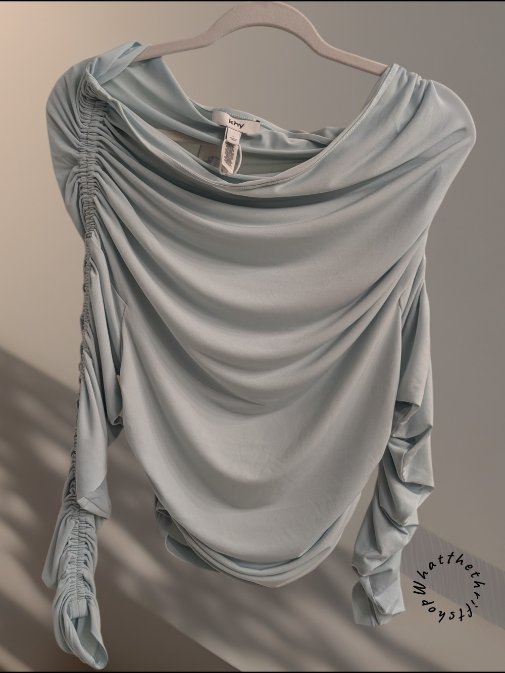 Khy Draped Light Blue Ruched Long Sleeve Top